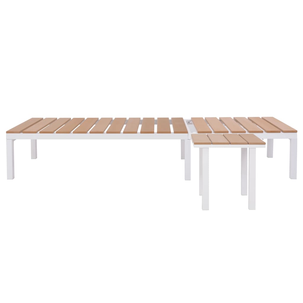 vidaXL Sonnenliege mit Tisch Aluminium WPC Weiß und Braun