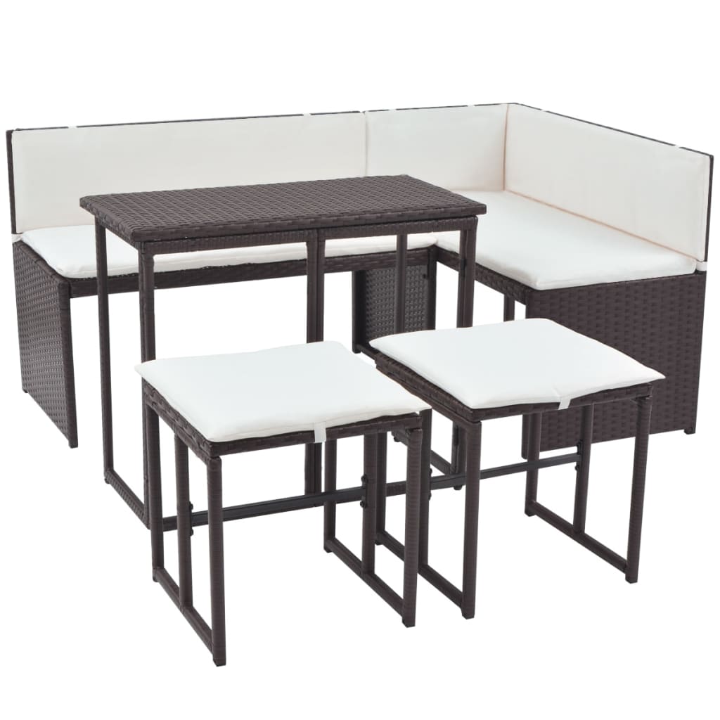 vidaXL 5-tlg. Garten-Essgruppe Stahl Poly Rattan Braun