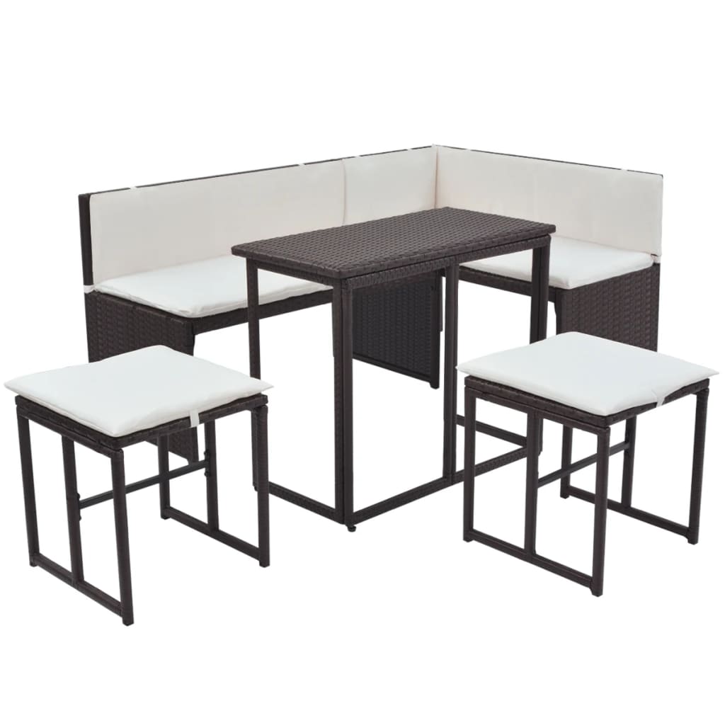vidaXL 5-tlg. Garten-Essgruppe Stahl Poly Rattan Braun