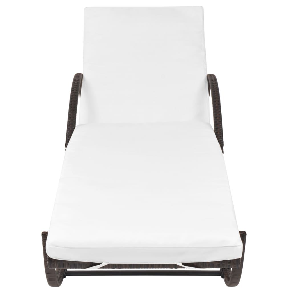 vidaXL Sonnenliege mit Auflage & Tisch Poly Rattan Braun
