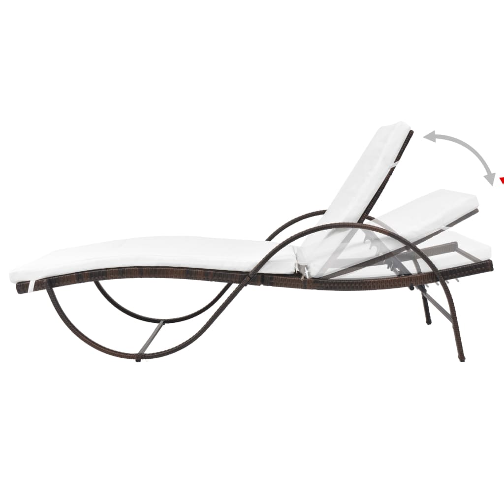 vidaXL Sonnenliege mit Auflage & Tisch Poly Rattan Braun