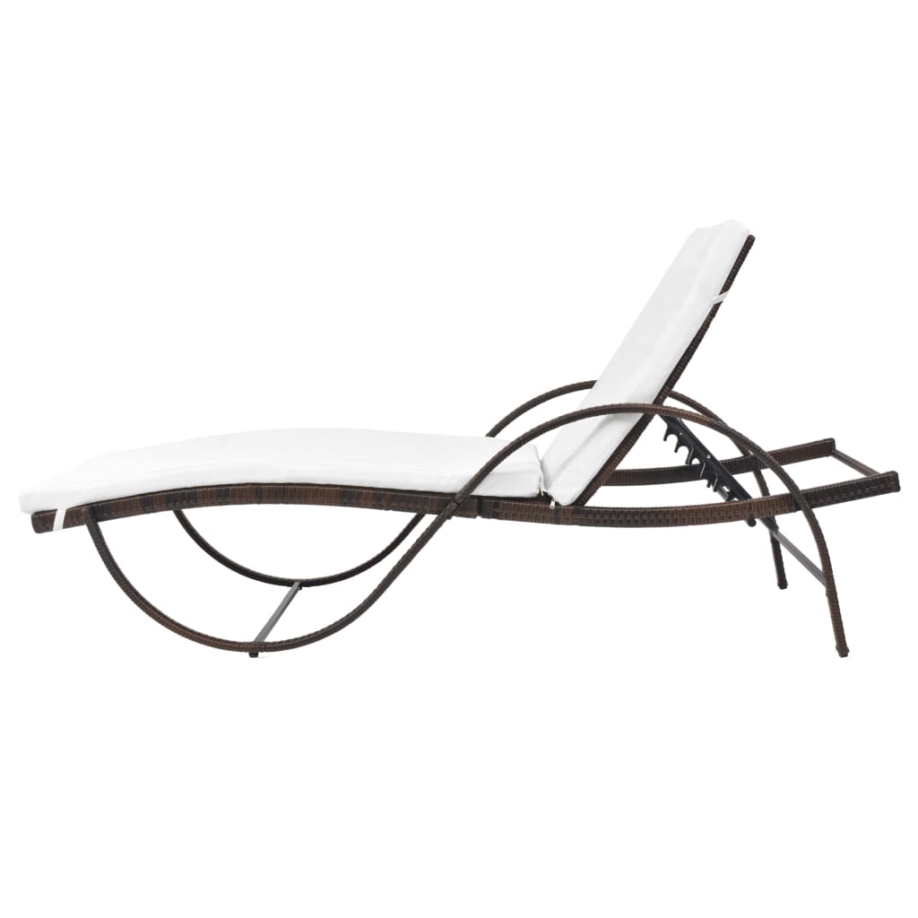 vidaXL Sonnenliege mit Auflage & Tisch Poly Rattan Braun