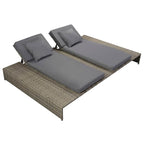 vidaXL Doppel-Sonnenliege mit Auflage Poly Rattan Grau