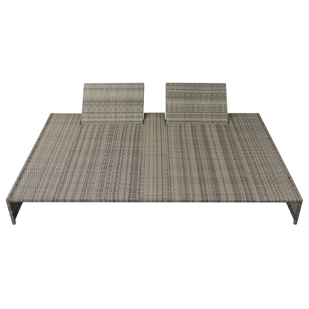 vidaXL Doppel-Sonnenliege mit Auflage Poly Rattan Grau