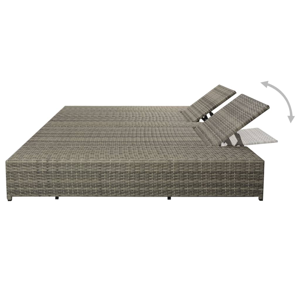 vidaXL Doppel-Sonnenliege mit Auflage Poly Rattan Grau