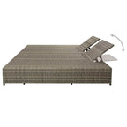 vidaXL Doppel-Sonnenliege mit Auflage Poly Rattan Grau