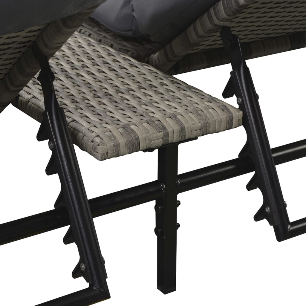 vidaXL Doppel-Sonnenliege mit Auflage Poly Rattan Grau