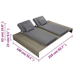 vidaXL Doppel-Sonnenliege mit Auflage Poly Rattan Grau