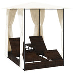 vidaXL Doppel-Sonnenliege mit Vorhang Poly Rattan Braun