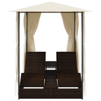 vidaXL Doppel-Sonnenliege mit Vorhang Poly Rattan Braun