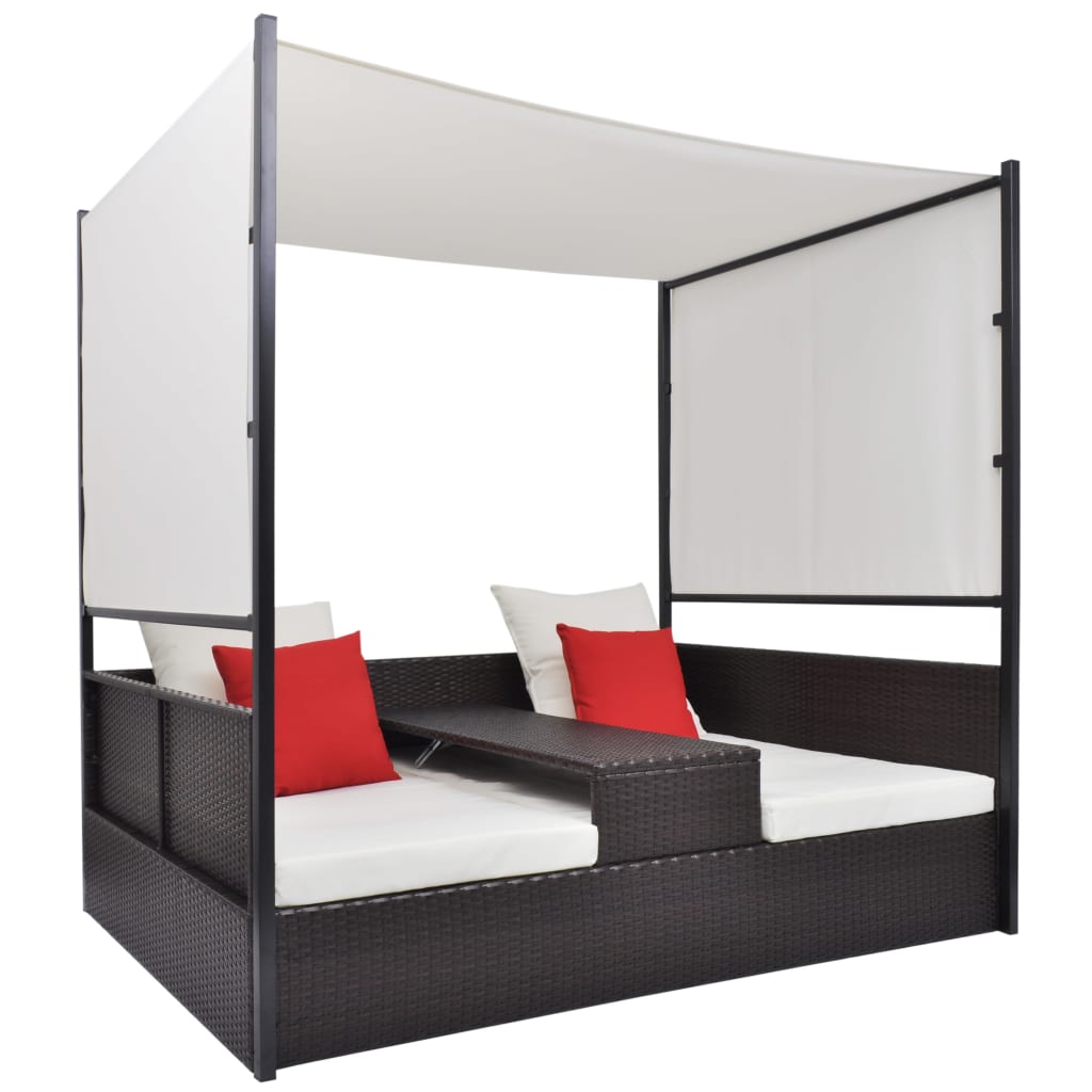 vidaXL Gartenbett mit Baldachin Braun 190×130 cm Poly Rattan