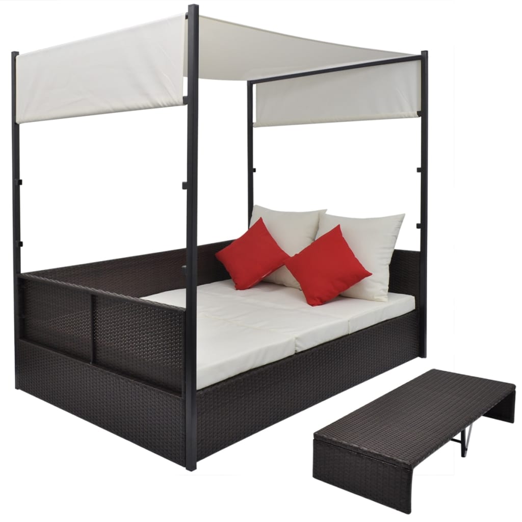 vidaXL Gartenbett mit Baldachin Braun 190×130 cm Poly Rattan