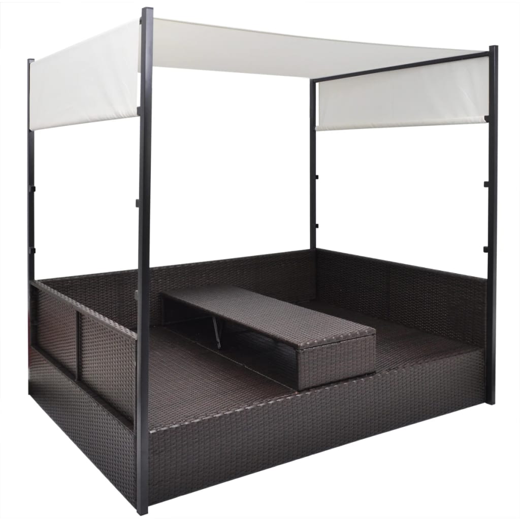 vidaXL Gartenbett mit Baldachin Braun 190×130 cm Poly Rattan