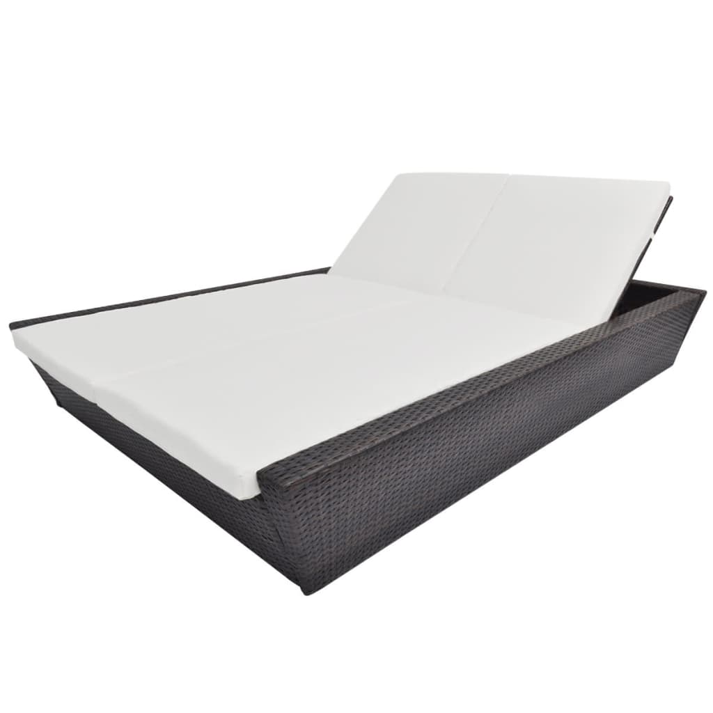 vidaXL Outdoor-Lounge-Bett mit Polster Poly Rattan Braun