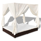 vidaXL Outdoor-Loungebett mit Vorhang Poly Rattan Braun