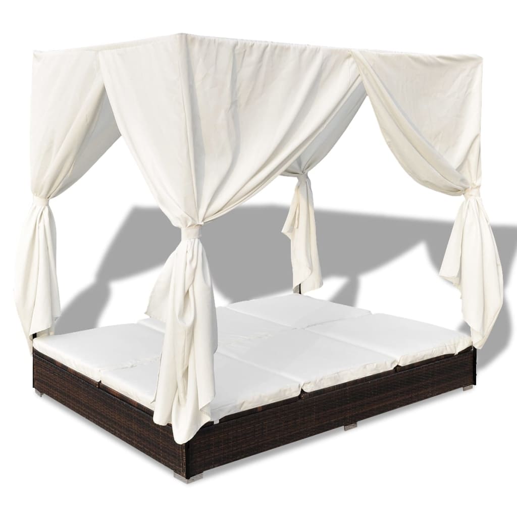vidaXL Outdoor-Loungebett mit Vorhang Poly Rattan Braun