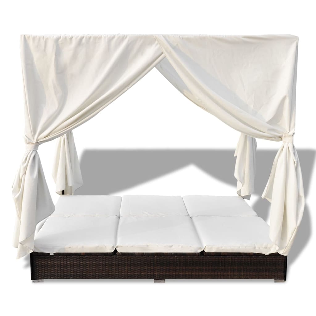 vidaXL Outdoor-Loungebett mit Vorhang Poly Rattan Braun