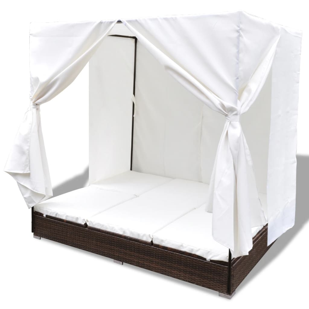 vidaXL Outdoor-Loungebett mit Vorhang Poly Rattan Braun