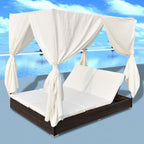 vidaXL Outdoor-Loungebett mit Vorhang Poly Rattan Braun