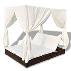 vidaXL Outdoor-Loungebett mit Vorhang Poly Rattan Braun