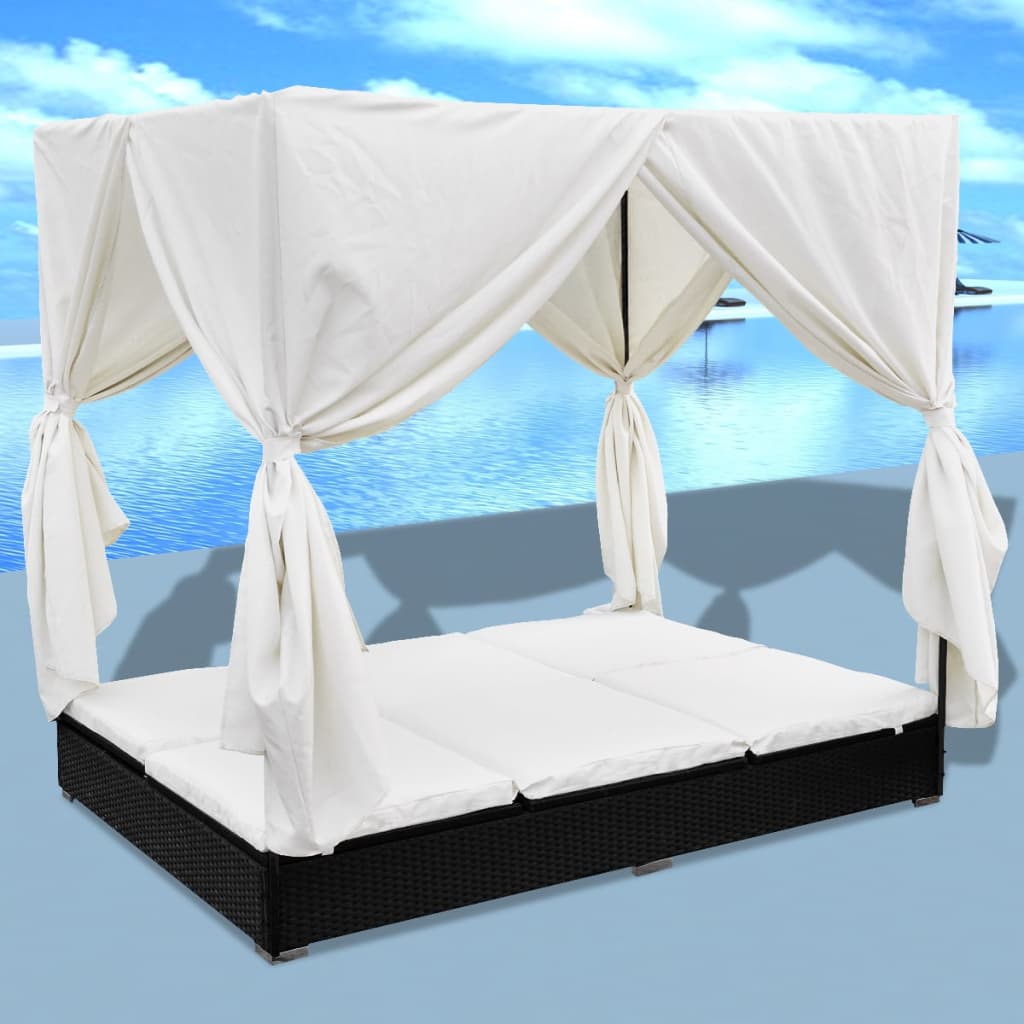 vidaXL Outdoor-Loungebett mit Vorhang Poly Rattan Braun