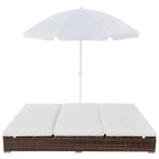 vidaXL Outdoor-Loungebett mit Sonnenschirm Poly Rattan Braun