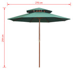 vidaXL Sonnenschirm mit Entlüftung 270x270 cm Holzmast Grün