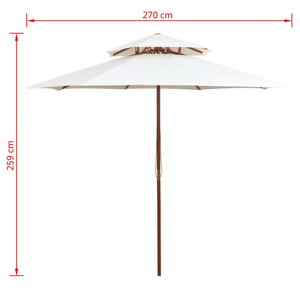 vidaXL Doppeldeck Sonnenschirm 270×270 cm Holzstange Cremeweiß