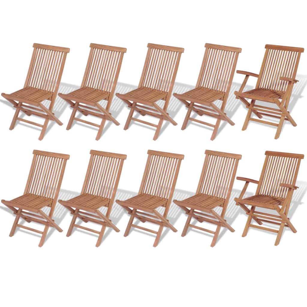 vidaXL 11-tlg. Garten-Essgruppe mit Klappstühlen Massivholz Teak