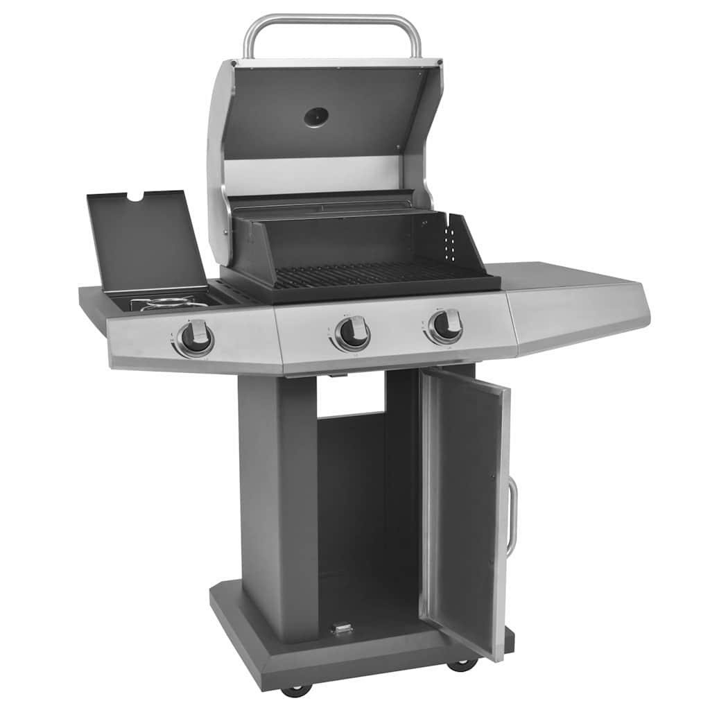 vidaXL Gasgrill mit Brenner Mit Rad Silber Stahl mit Metallschlauch