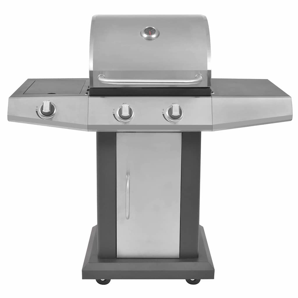 vidaXL Gasgrill mit Brenner Mit Rad Silber Stahl mit Metallschlauch