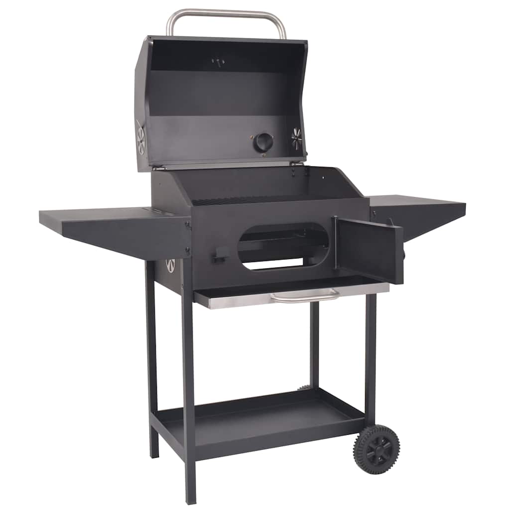 vidaXL Holzkohlegrill Smoker mit Ablage Schwarz