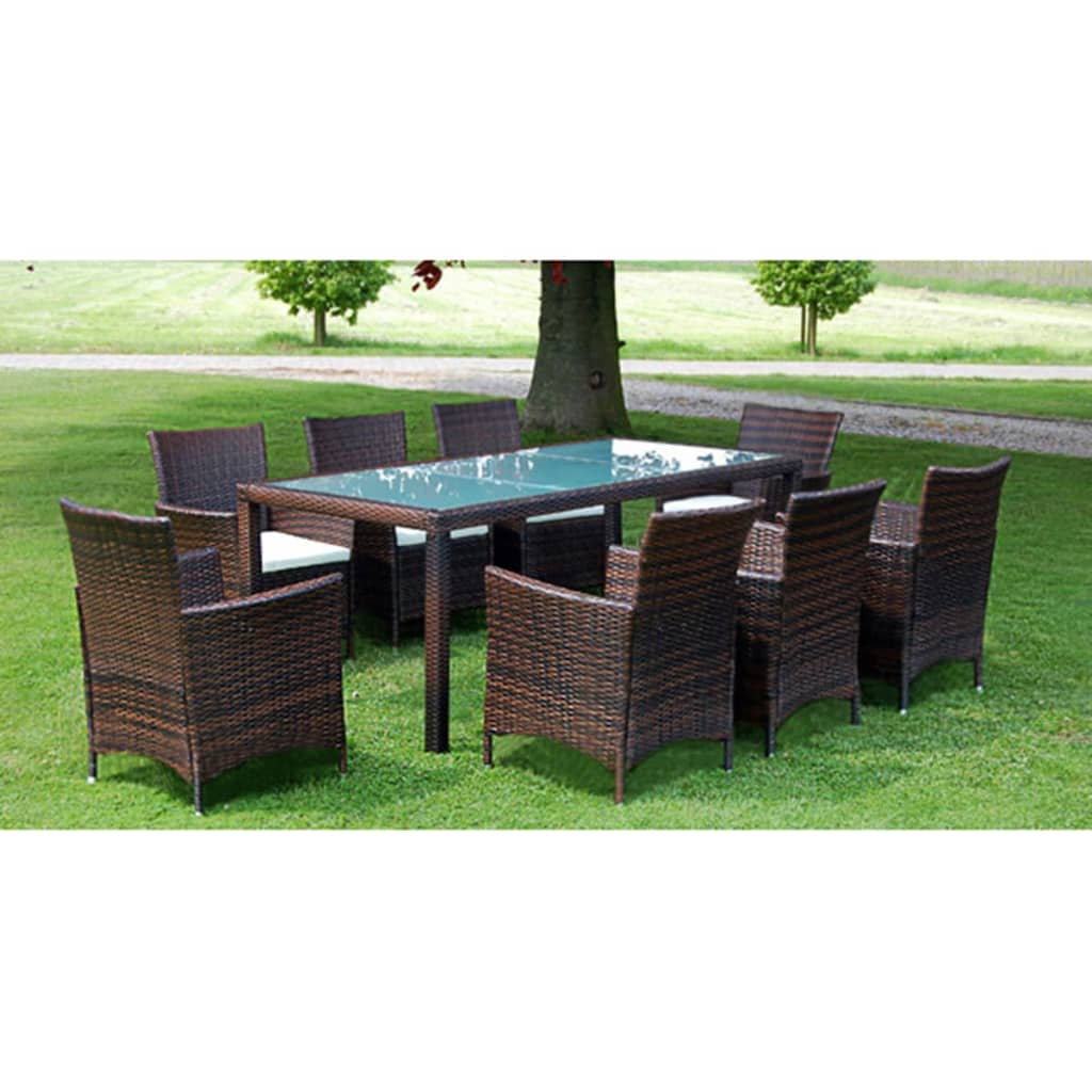vidaXL 9-tlg. Garten-Essgruppe mit Auflagen Poly Rattan Schwarz