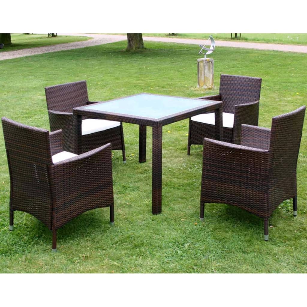 vidaXL 5-tlg. Garten-Essgruppe mit Auflagen Poly Rattan Schwarz