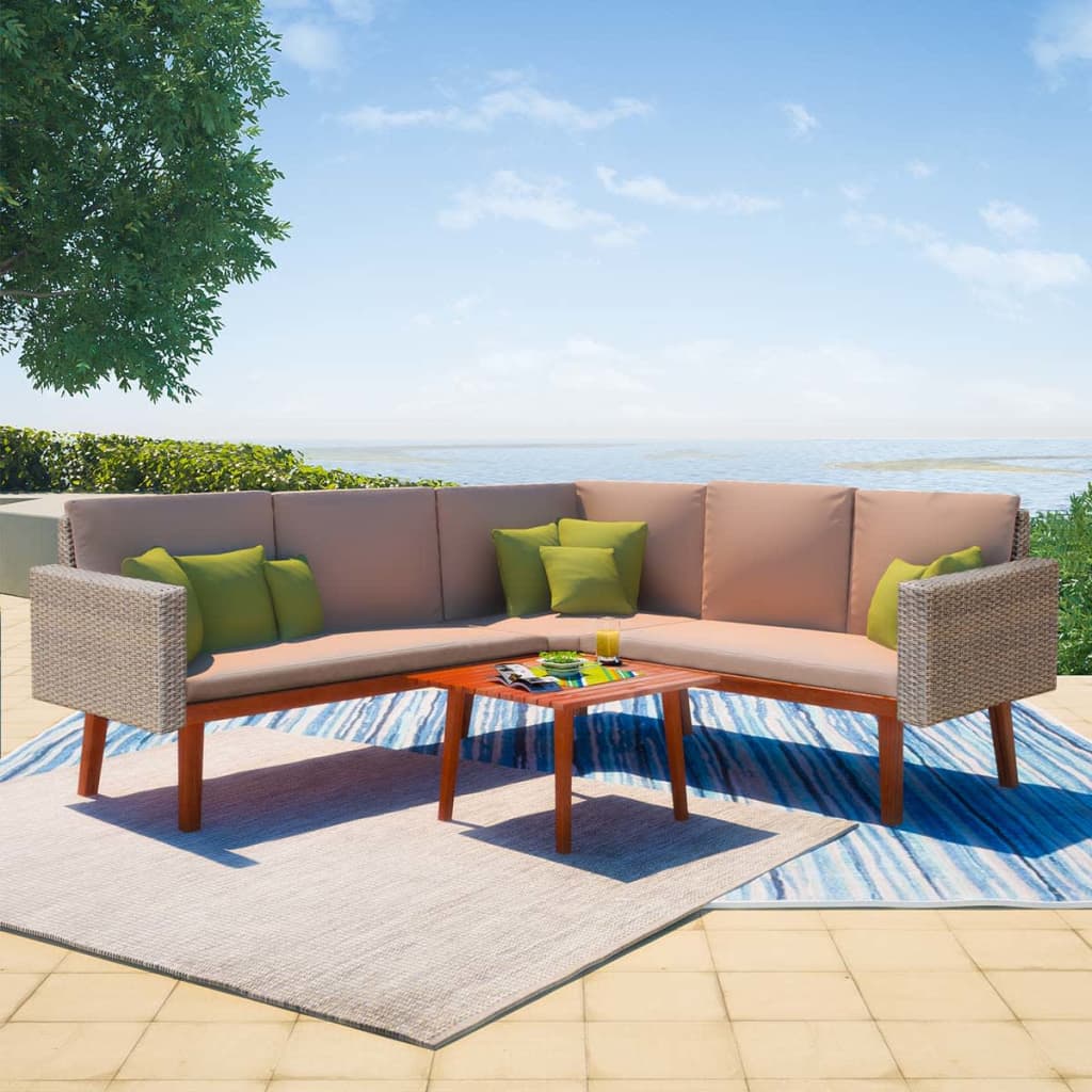 vidaXL 4-tlg. Garten-Lounge-Set mit Auflagen Poly Rattan Braun