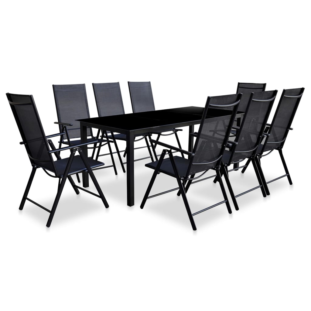 vidaXL 9-tlg. Garten-Essgruppe Klappbar Aluminium Schwarz