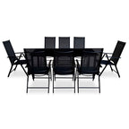vidaXL 9-tlg. Garten-Essgruppe Klappbar Aluminium Schwarz