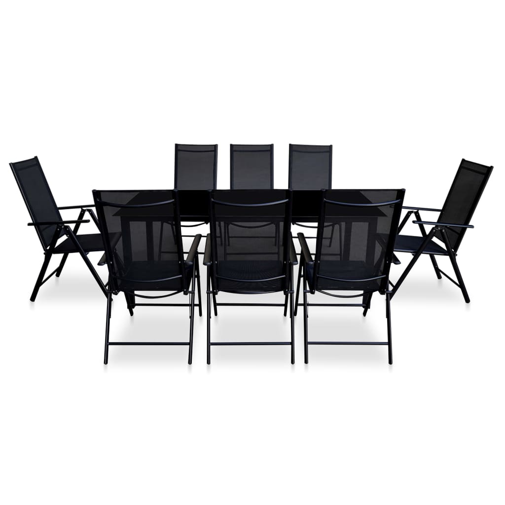 vidaXL 9-tlg. Garten-Essgruppe Klappbar Aluminium Schwarz