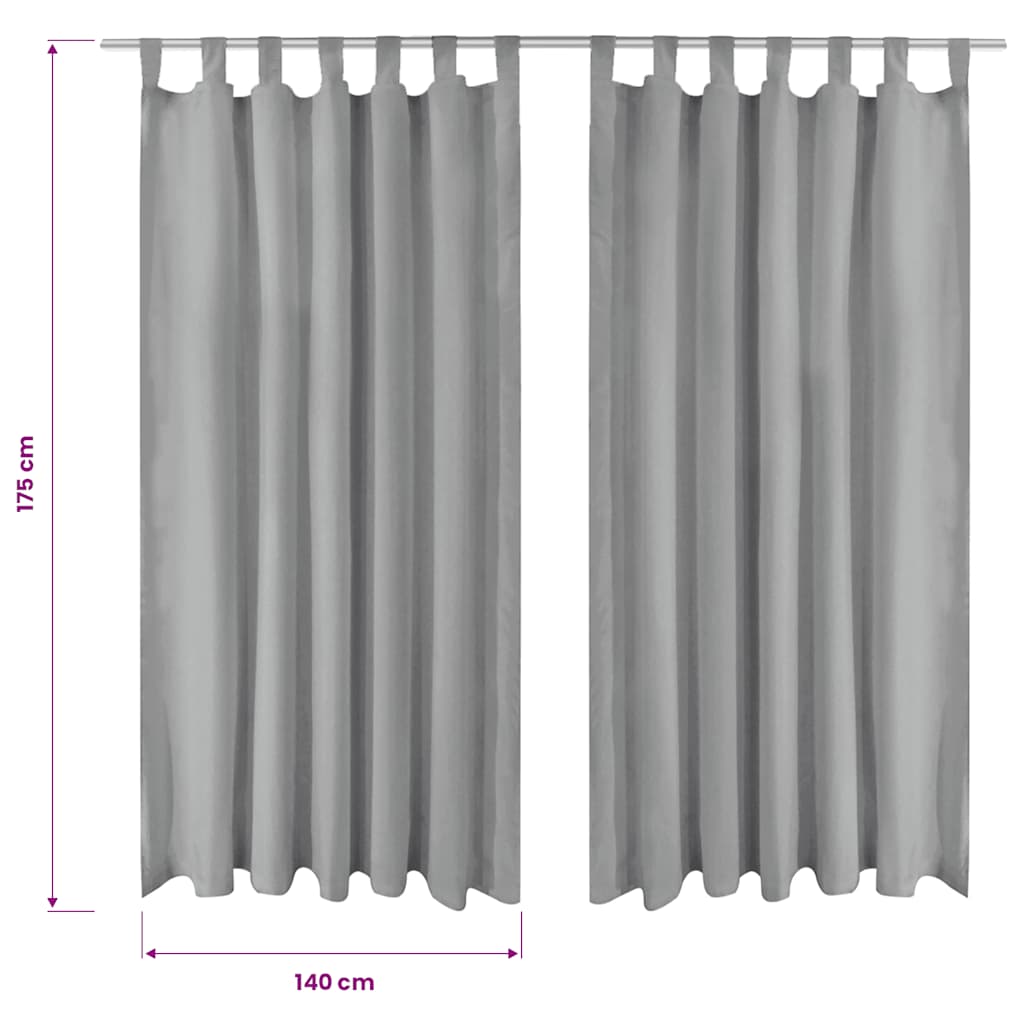 vidaXL Vorhänge aus Mikro-Satin 2 Stk. mit Schlaufen 140×175 cm Grau