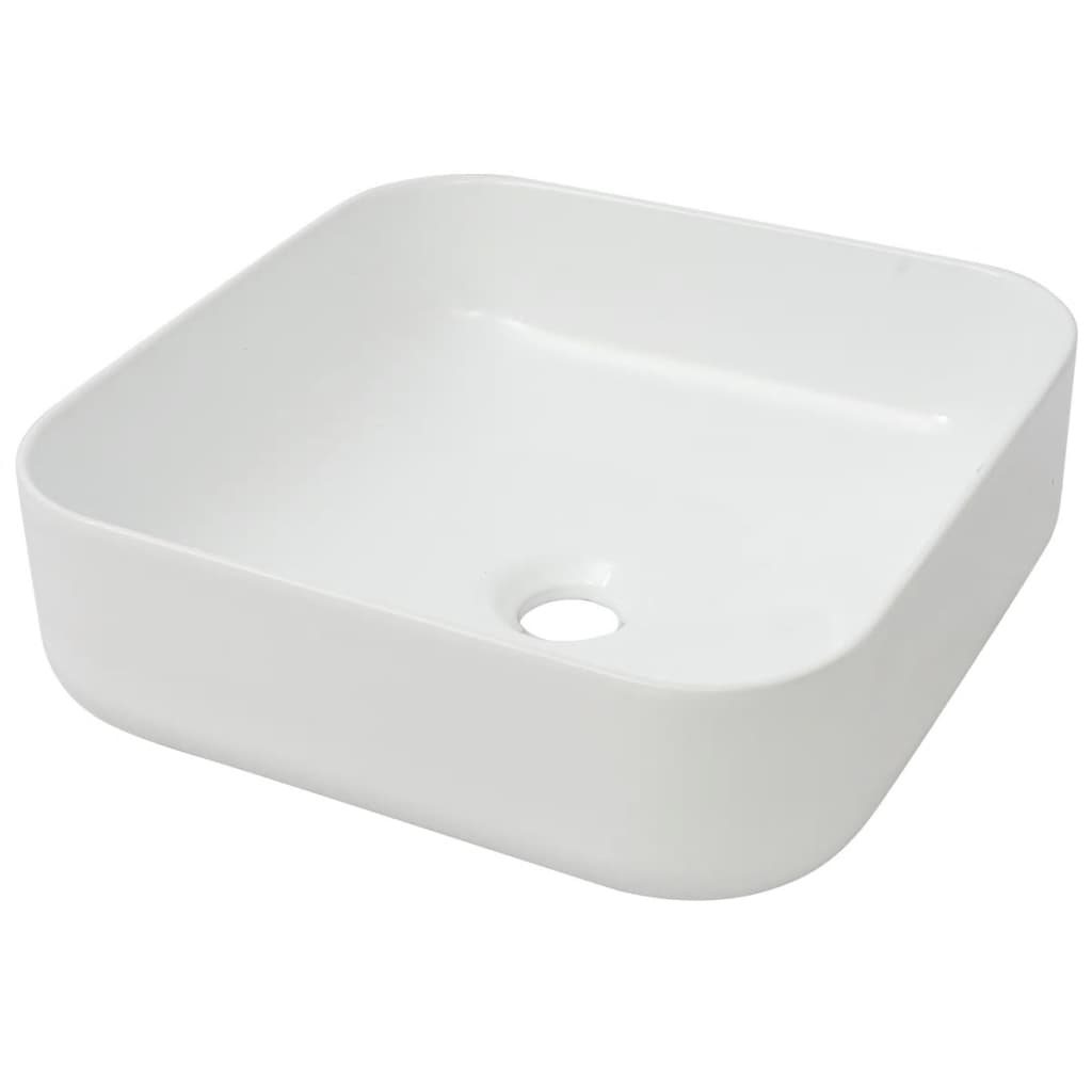 vidaXL Waschbecken Quadratisch Keramik Weiß 39x39x13,5 cm