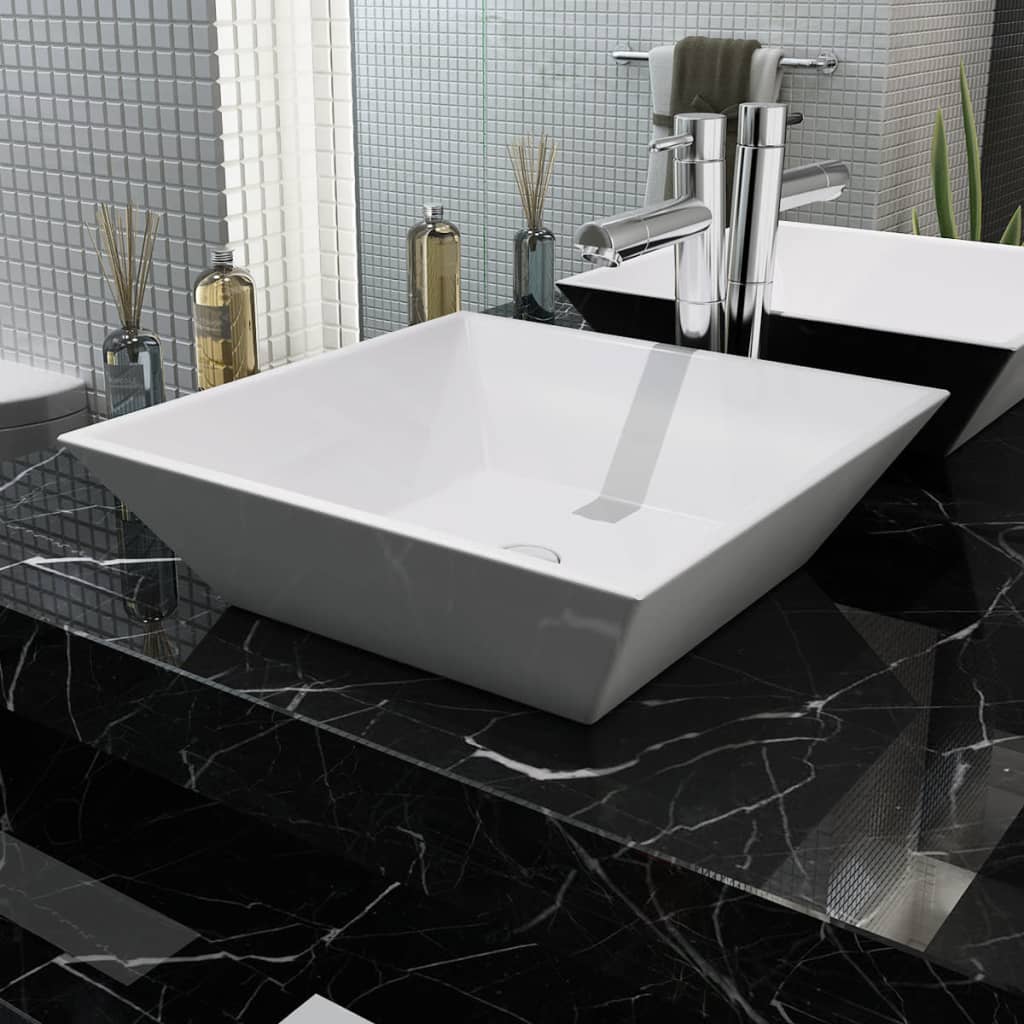 vidaXL Waschbecken Quadratisch Keramik Weiß 39x39x13,5 cm