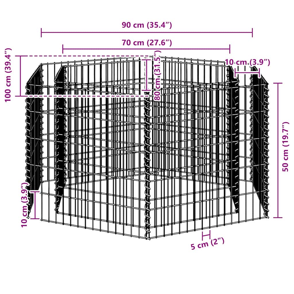 vidaXL Sechseckiges Gabionen-Hochbeet 100×90×50 cm
