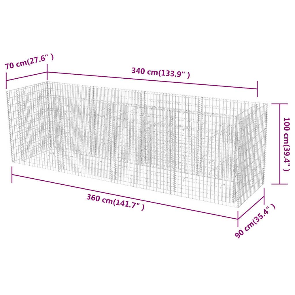 vidaXL Gabionen-Hochbeet Stahl 360×90×100 cm