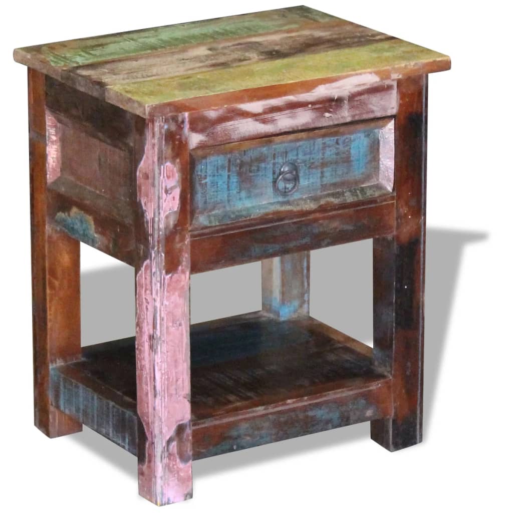 vidaXL Beistelltisch mit 1 Schublade Altholz Massiv 43x33x51 cm