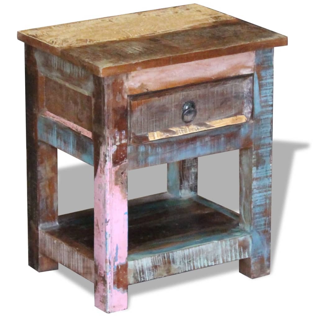 vidaXL Beistelltisch mit 1 Schublade Altholz Massiv 43x33x51 cm
