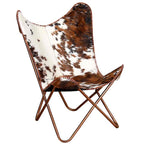 vidaXL Butterfly-Sessel Braun und Weiß Echtes Kuhfell