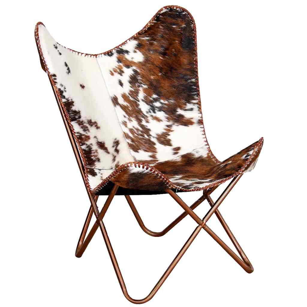 vidaXL Butterfly-Sessel Braun und Weiß Echtes Kuhfell