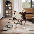 vidaXL Butterfly-Sessel Braun und Weiß Echtes Kuhfell