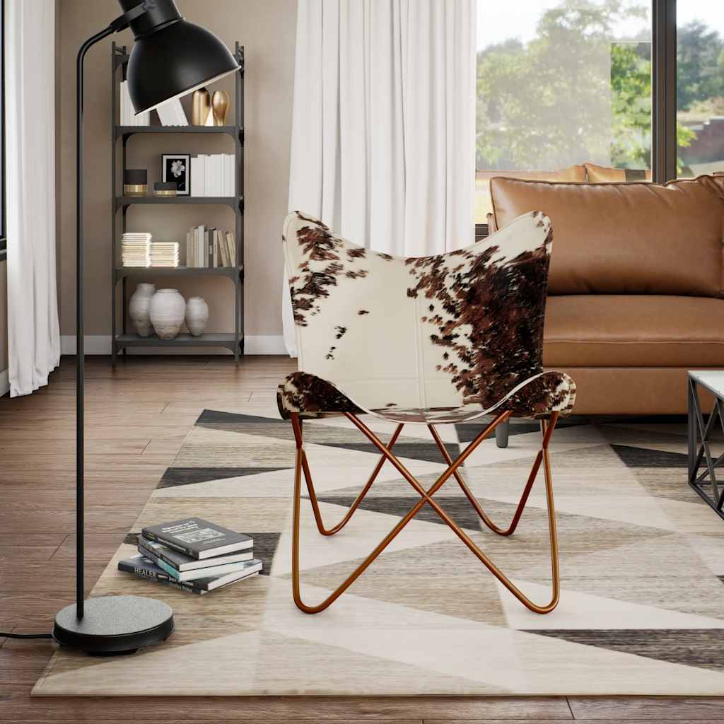 vidaXL Butterfly-Sessel Braun und Weiß Echtes Kuhfell