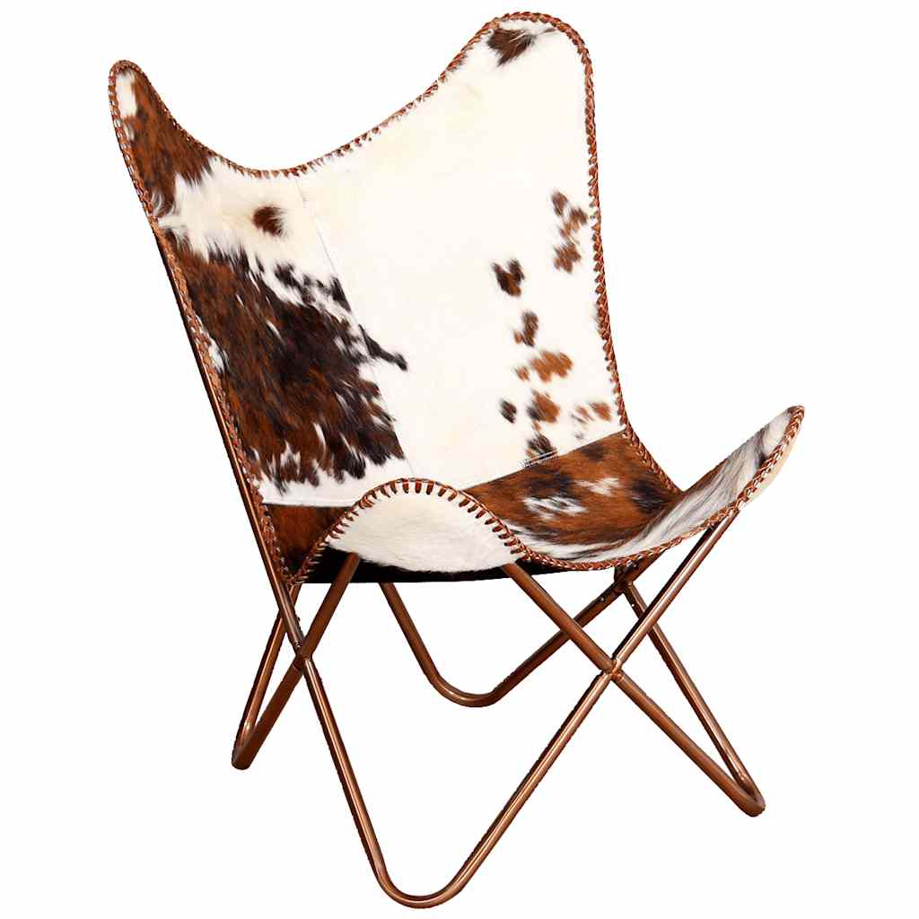vidaXL Butterfly-Sessel Braun und Weiß Echtes Kuhfell